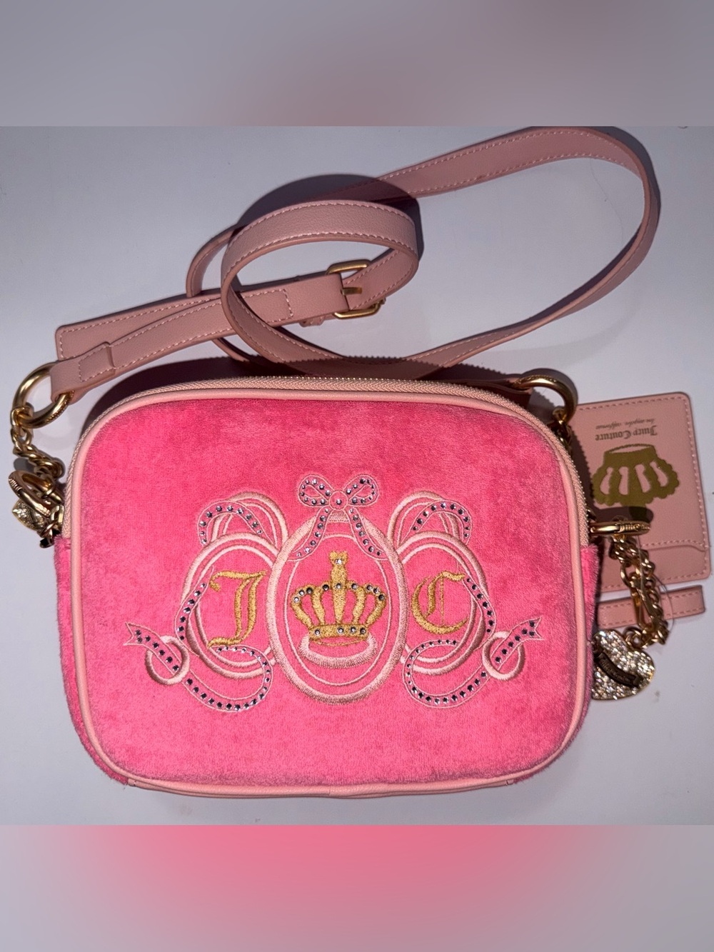 Juicy Couture Pink Embroidered Crown Crossbody Bag